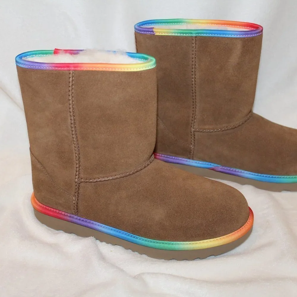 NIB UGG WOMEN'S CHESTNUT SUEDE SHEARLING CLASSIC SHORT‎ BOOTS PINK PURPLE